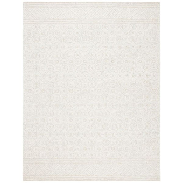 Micro-Loop 11 ft. x 15 ft. Ivory/Light Green Geometric Border Area Rug