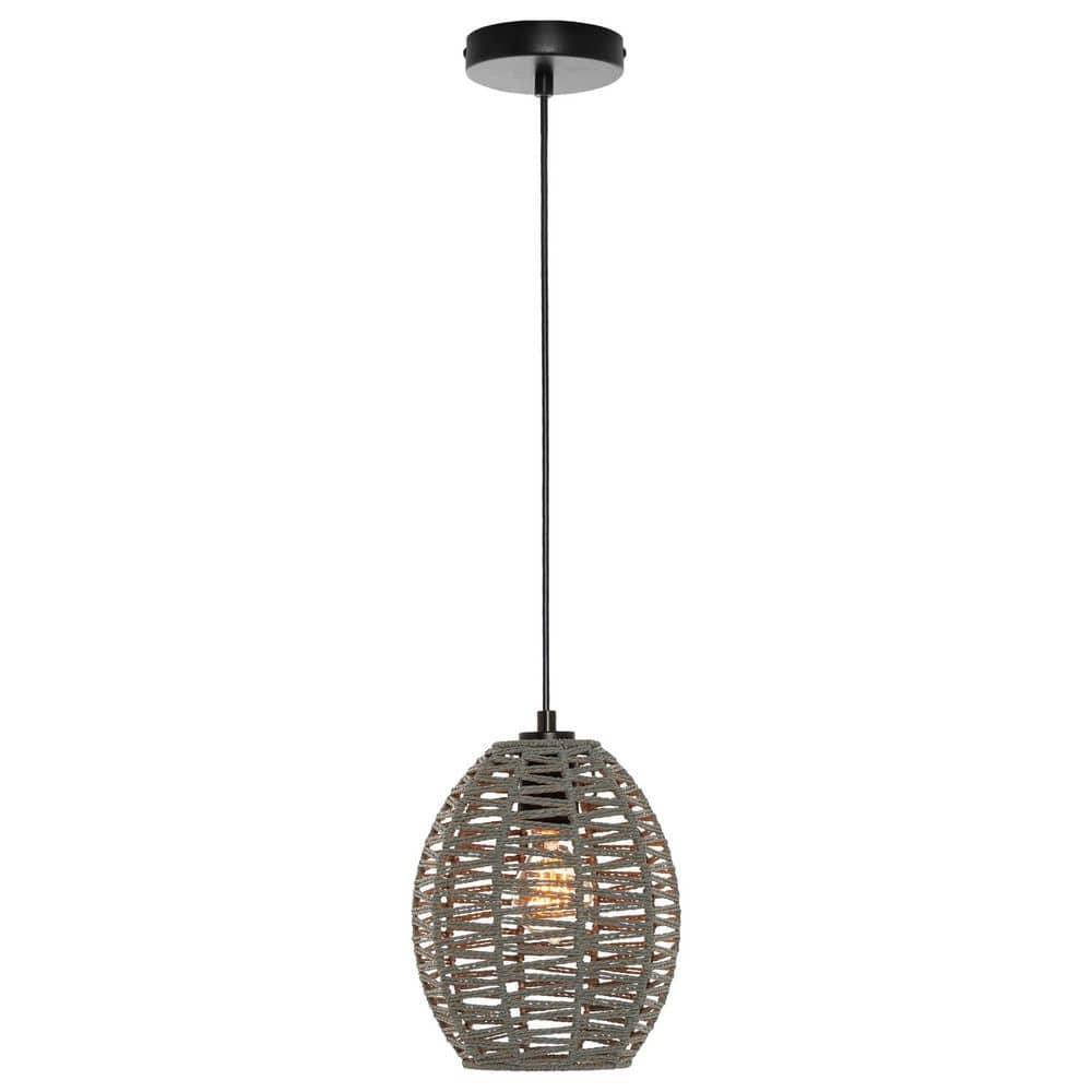 8" Gigi Metal Pendant Light with Rattan Shade - River of Goods: Kitchen, Adjustable Height, UL Listed