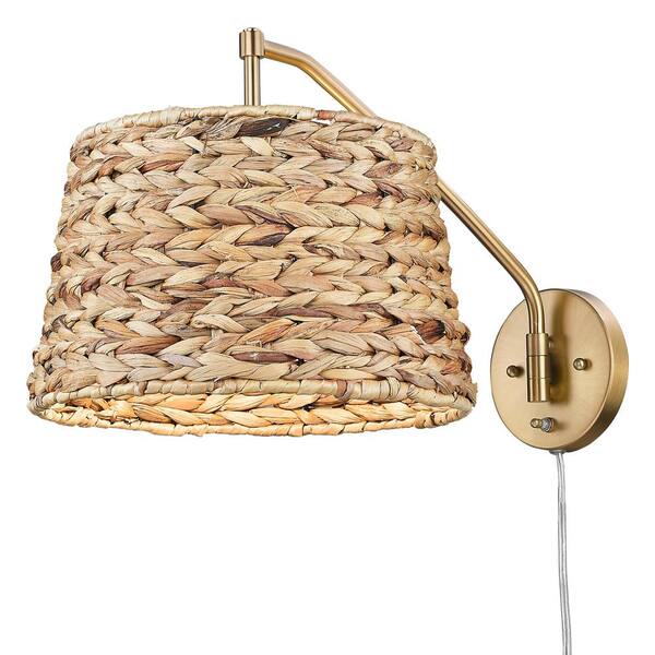Golden Lighting - Ryleigh 1-Light Swing Arm in Brushed Champagne Bronze with Woven Sweet Grass
