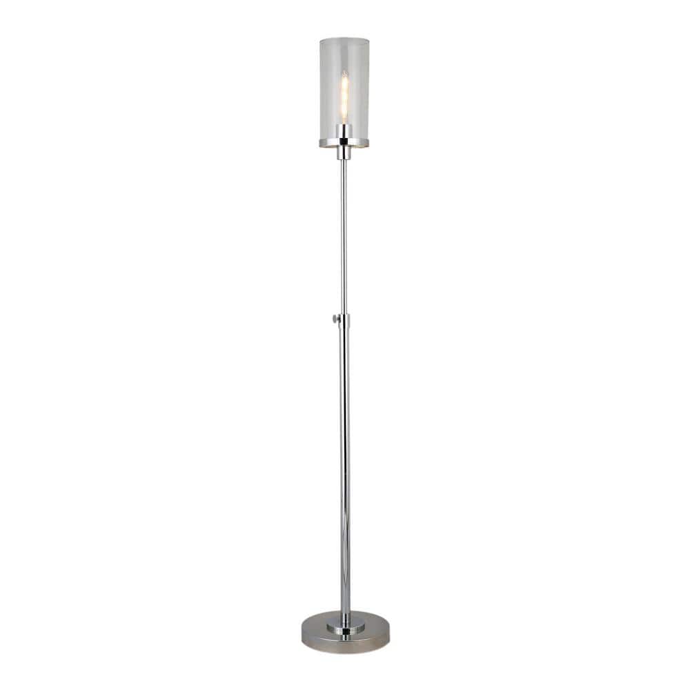 Frieda Industrial-Style Adjustable Floor Lamp in Polished Nickel and Clear Glass