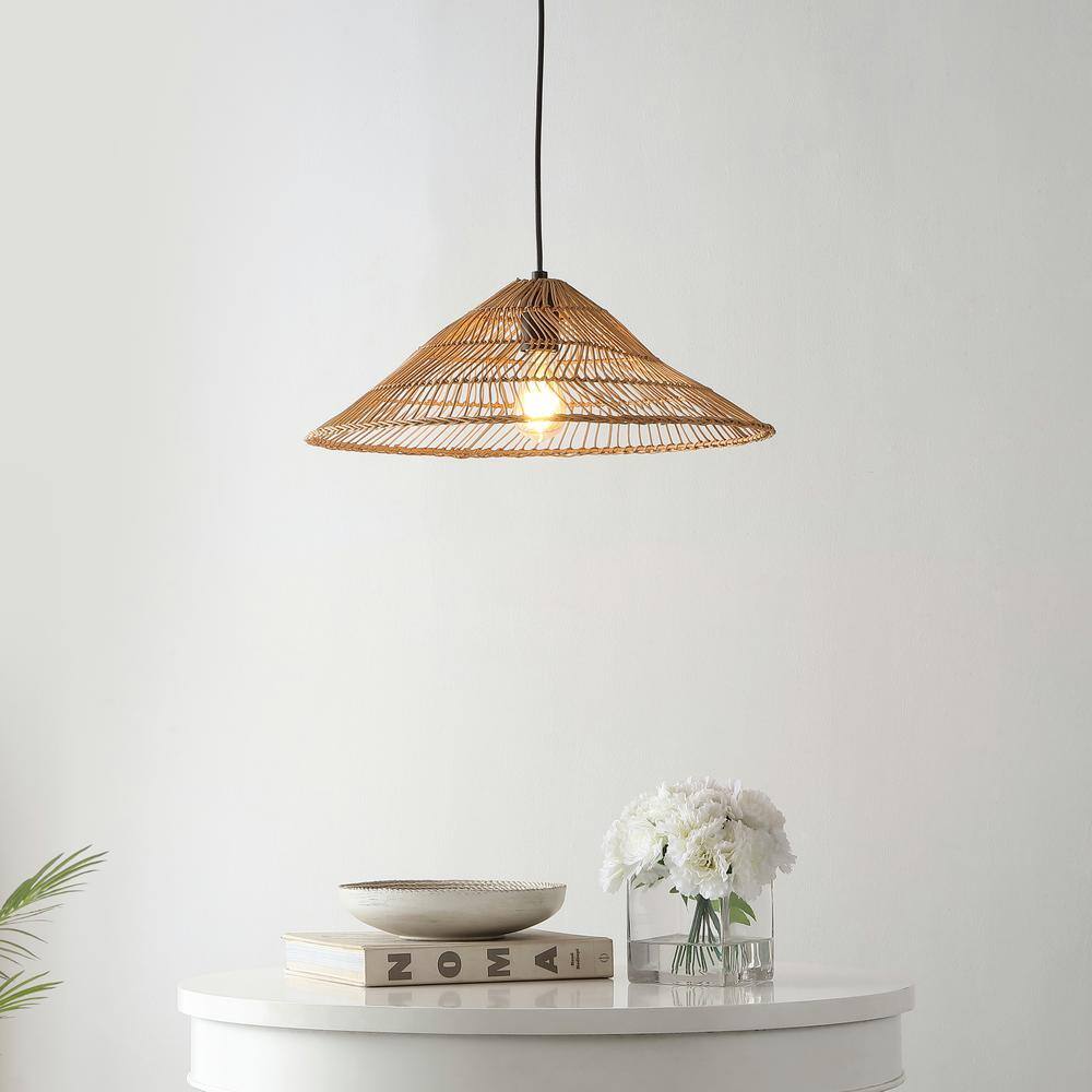 Nova 20.25" Brown Rattan Cone-Shaped LED Pendant Light with 180" Cord