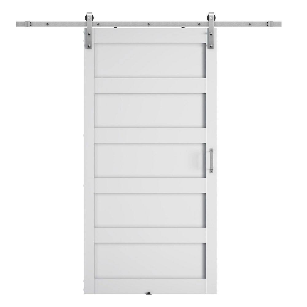 42 in. x 84 in. 5-Panel White Finished Composite Sliding Barn Door with Brushed Nickel Hardware Kit price history on PriceWatchPro