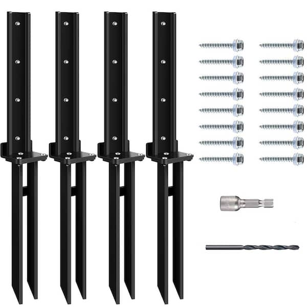ATENGNES 32 in. Heavy Duty Black Steel Fence Post Anchor Repair Stake Kit Ground Spike for Fence Post Support (4-Pack)