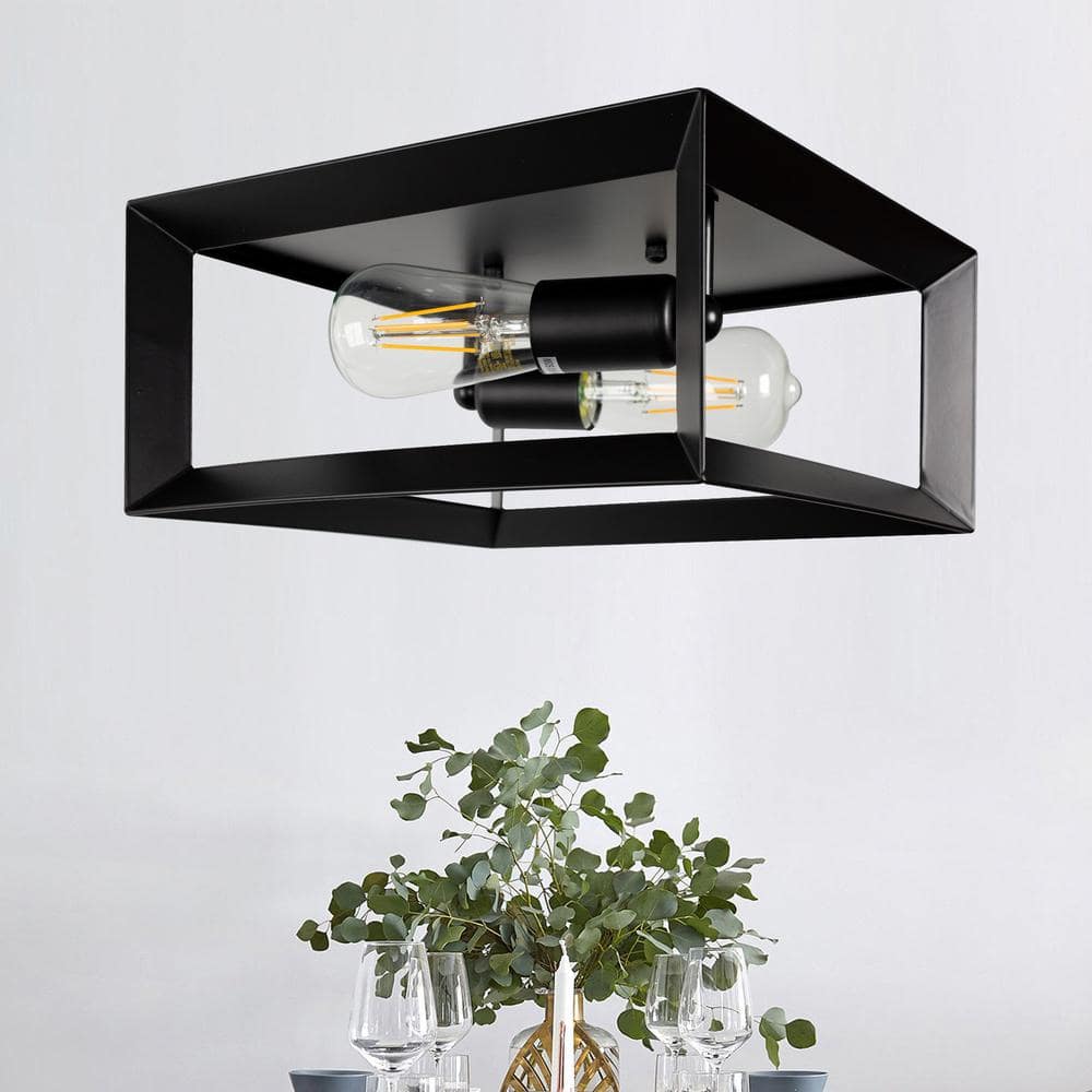 Matte Black 2-Light Modern Flush Mount Ceiling Fixture