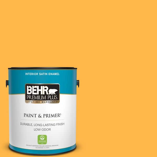 BEHR PREMIUM PLUS 1 gal. #300B-6 Glorious Gold Satin Enamel Low Odor Interior Paint & Primer