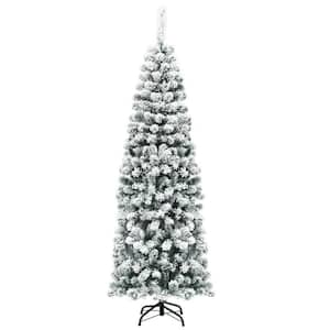 6 ft. Snow Flocked Pencil Artificial Christmas Tree Artificial Pine Tree with Metal Stand
