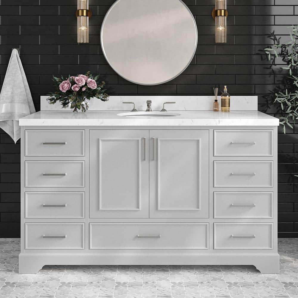 Stafford 60 in. Single Sink Freestanding Bathroom Vanity in Gray with Carrara White Quartz Top price history on PriceWatchPro
