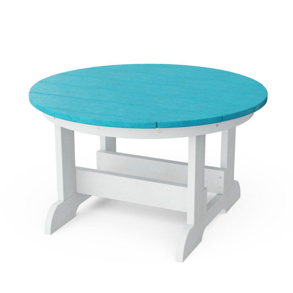 Heritage 31.5 in. Aruba Blue and White Round HDPE Plastic Outdoor Conversation Table price history on PriceWatchPro