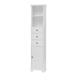 15.00 in. W x 10.00 in. D x 68.30 in. H White Freestanding Storage Linen Cabinet with 3 Drawers and Adjustable Shelves