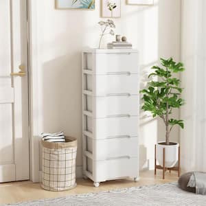 White 45 in. Plastic Rolling Storage Cart with 4 Universal Wheels 7-Drawer Dresser Cabinet