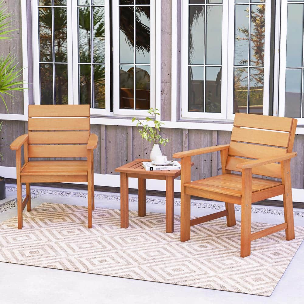 Hardwood Outdoor Dining Chair Armchair with Slatted Seat Set of 2