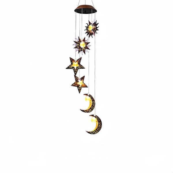 Outdoor 23.6 in. Plastic Sun Moon Star Wind Chimes with Light