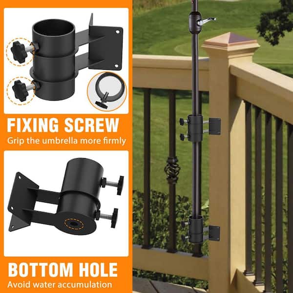 baluster patio umbrella stand TPHUC Holder Deck Railing Mount Heavy Duty Clamp Black-Set 2 saving space while providing customizable shade exactly where you need it Elle Baluster Umbrella Table |
