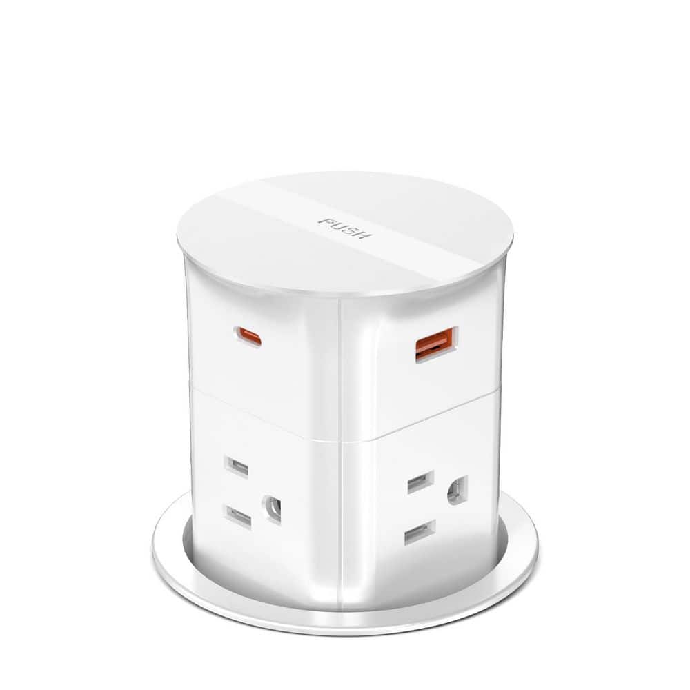 3.15 in. Desk Grommet Power Station with 6ft Cord, Pop up Outlet for Countertop, White