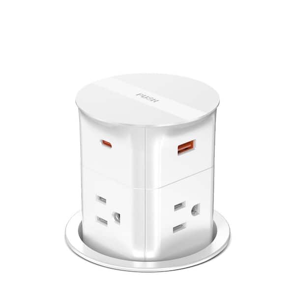 3.15 in. Desk Grommet Power Station with 6ft Cord, Pop up Outlet for Countertop, White