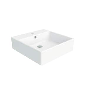 Simple 50.50A Wall Mount / Vessel Bathroom Sink in Ceramic White with 1 Faucet Hole