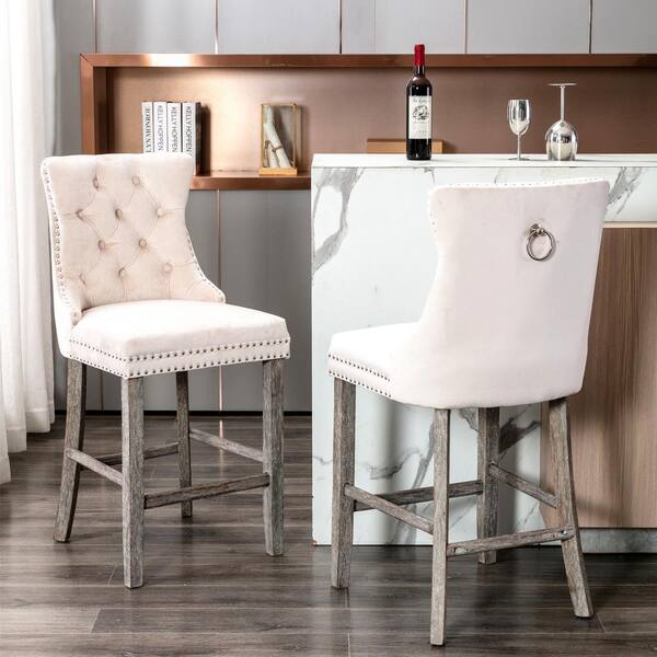 LY S Collection 41.3 in. Beige Solid Wood Velvet Upholstered Bar