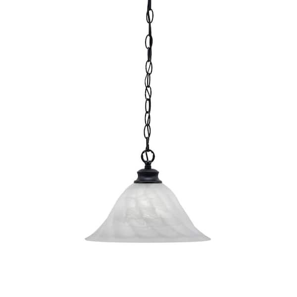 Unbranded Peabody 60-Watt 1-Light Matte Black Shaded Mini Pendant Light with Glass Shade