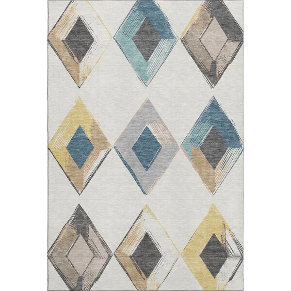 Mayfield Premium Machine Washable Abstract AMF2004 Ivory 5 ft. x 7 ft. 6 in. Area Rug