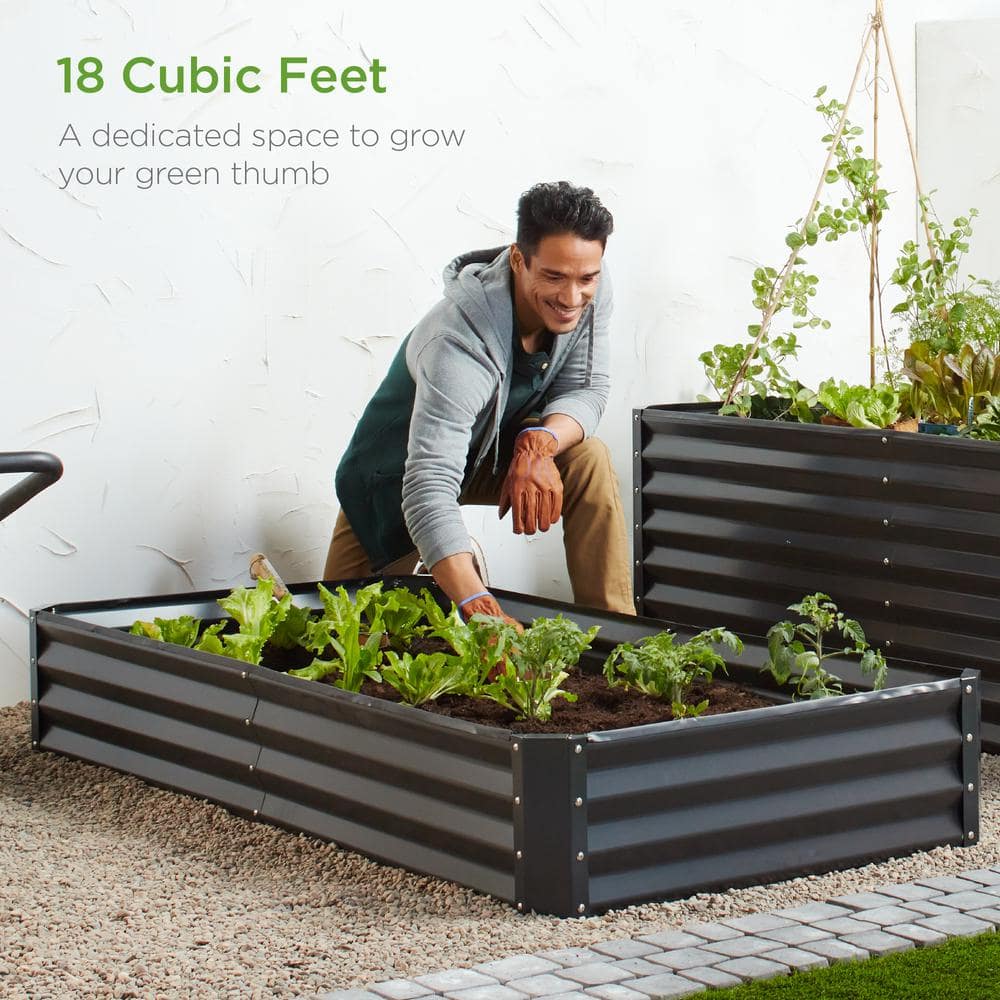 Dark Gray Powder-Coated Steel Outdoor Raised Garden Bed