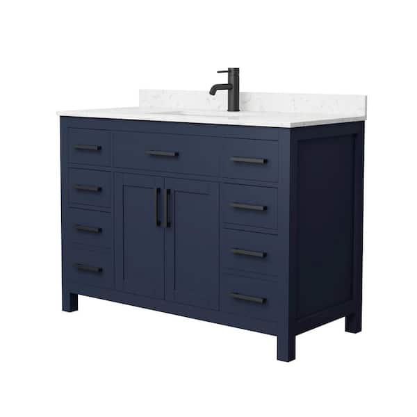Wyndham Collection Beckett 48 in. W x 22 in. D x 35 in. H Single Sink Bathroom Vanity in Dark Blue with Carrara Cultured Marble Top