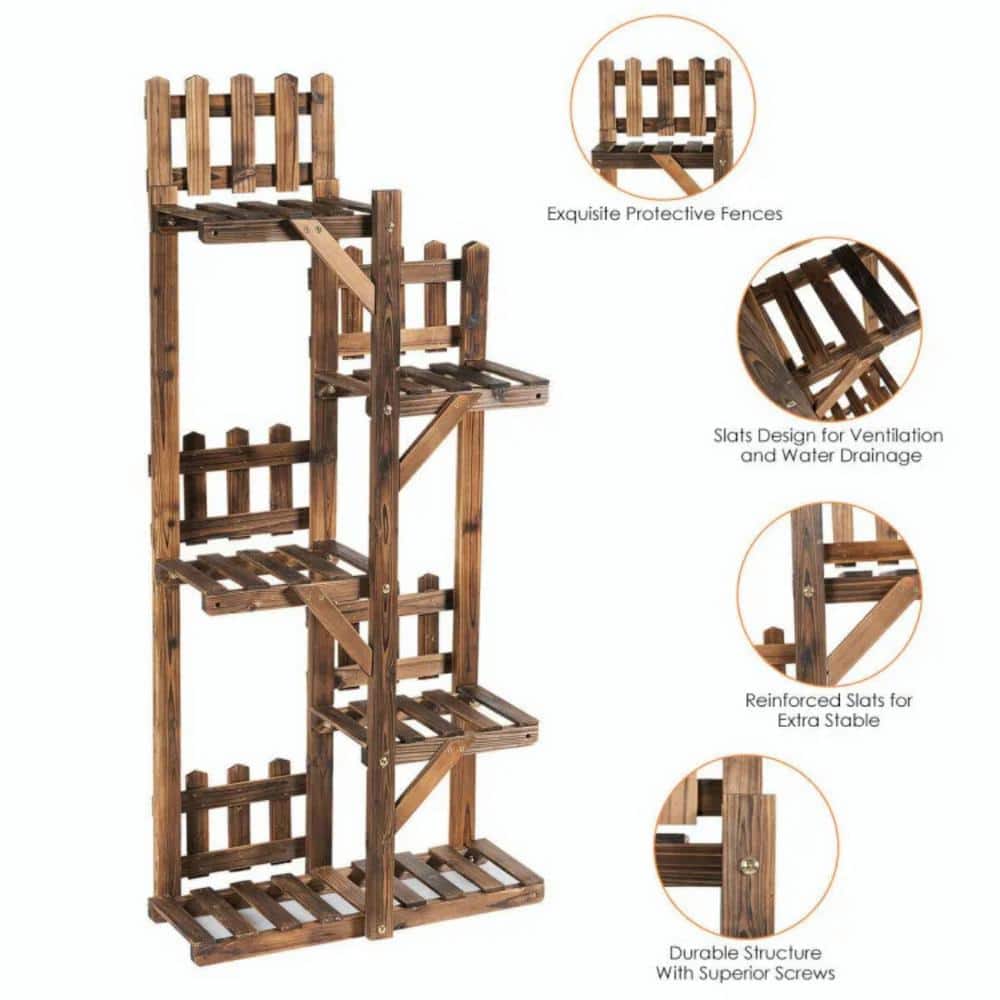 5-Tier Dark Brown Solid Fir Wood Plant Stand