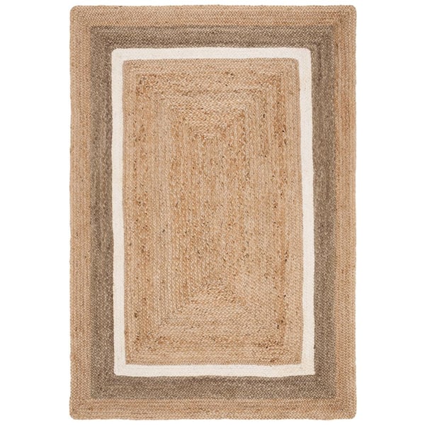 SAFAVIEH Natural Fiber Beige/Gray/Ivory Doormat 3 ft. x 4 ft. Woven Border Area Rug