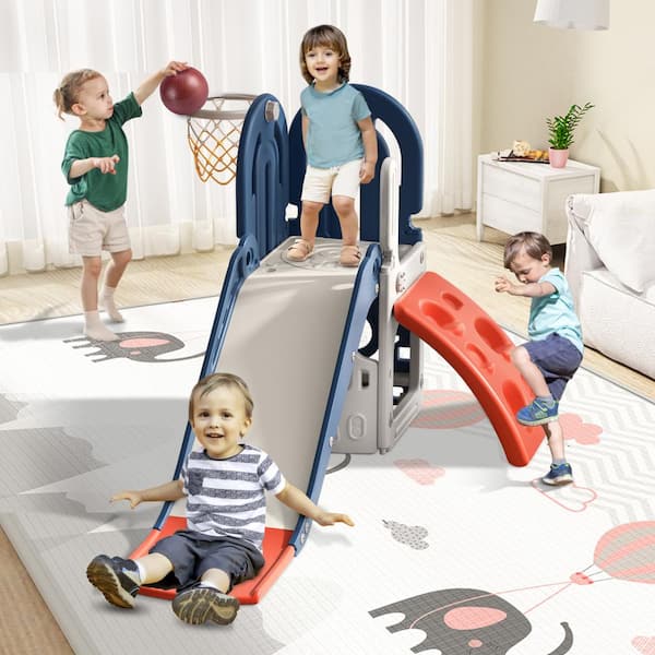 5.05 ft. Blue Orange 4 in 1 Toddler Slide Indoor Outdoor Wave Slide Backyard Playground Climbing Theme Baby Slide Toy