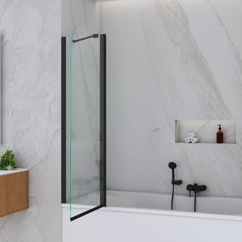 Matte Black Frameless Hinged Tub Door with Clear Tempered Glass
