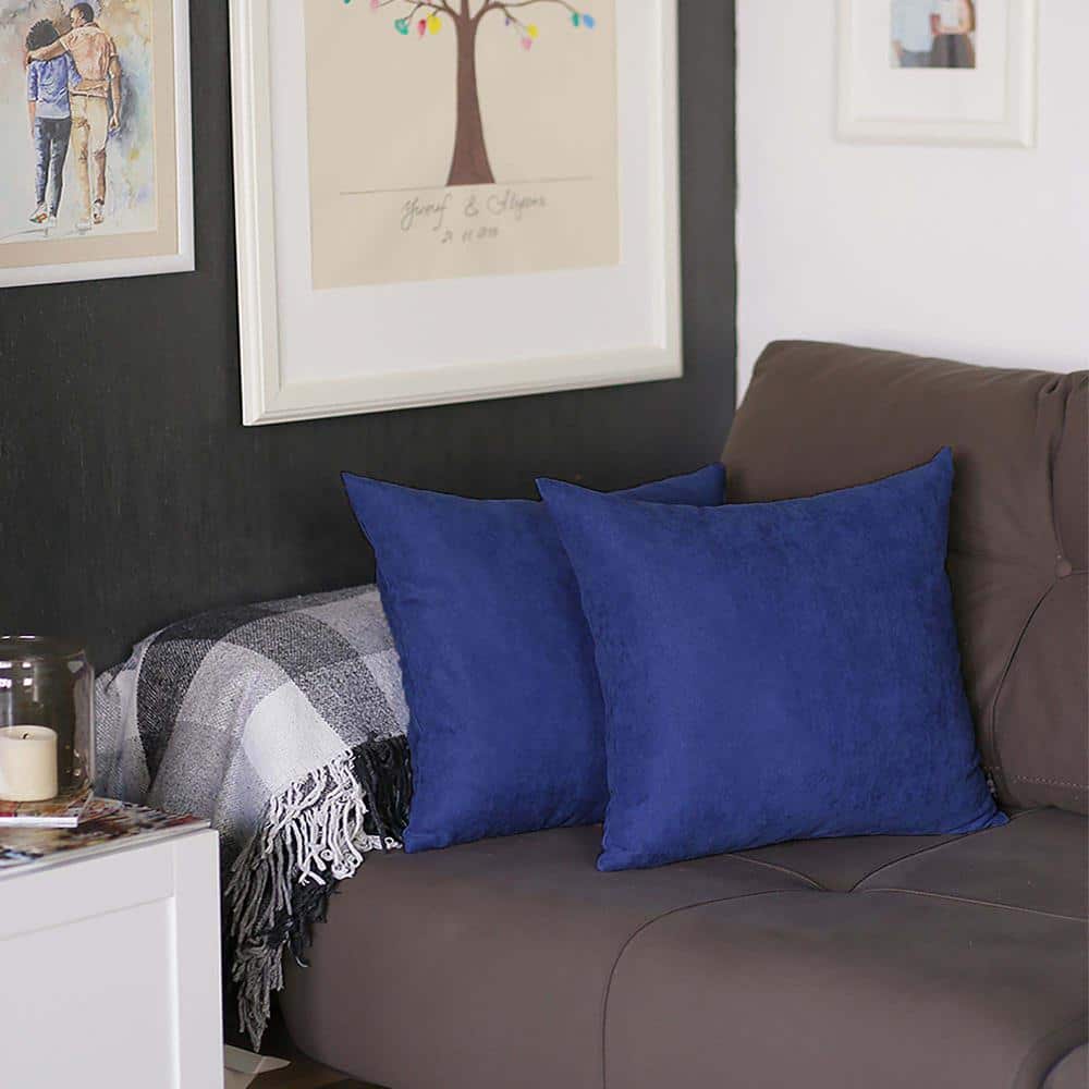 Navy Blue Polyester Square Throw Pillow Covers Set of 2