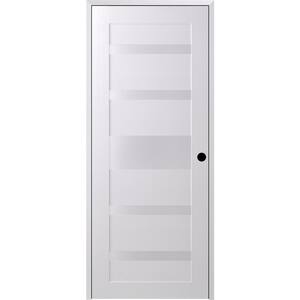 28 in. x 84 in. Gina Left-Hand Solid Core 5-Lite Frosted Glass Bianco Noble Wood Composite Single Prehung Interior Door