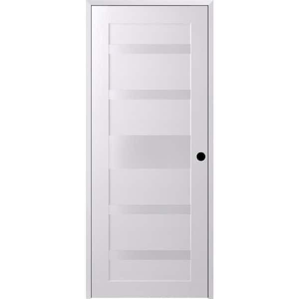 Belldinni 28 in. x 96 in. Gina Left-Hand Solid Core 7-Lite Frosted Glass Bianco Noble Wood Composite Single Prehung Interior Door