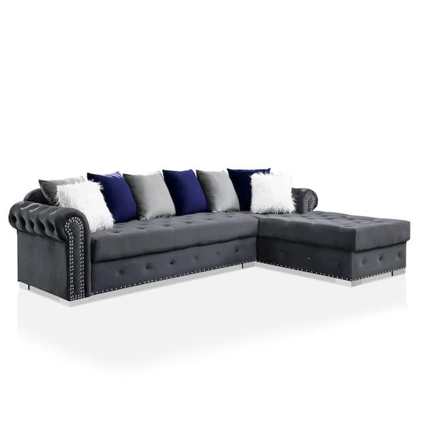 Furniture of America Ordarra 2-Piece Gray Fabric L-Shaped Right Facing Sectional