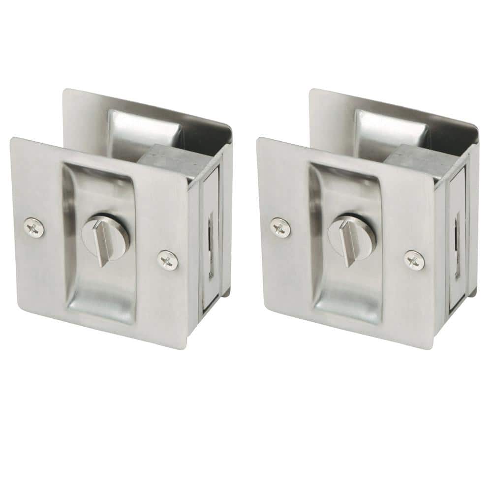 Design House Satin Nickel Pocket Door Bed and Bath Lock (2Pack) 182121