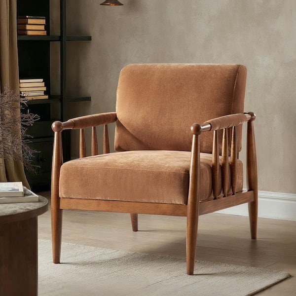 Luminea Caramel Modern Polyester Arm Chair with Solid Wood Frame