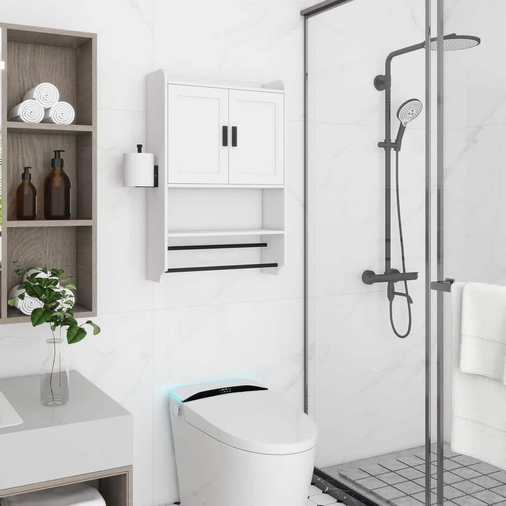 21.6 in. W x 7.5 in. D x 32.5 in. H Bathroom Storage Wall Cabinet in White with Paper Holder and Towel Rack price history on PriceWatchPro