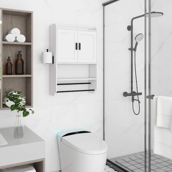 21.6 in. W x 7.5 in. D x 32.5 in. H Bathroom Storage Wall Cabinet in White with Paper Holder and Towel Rack