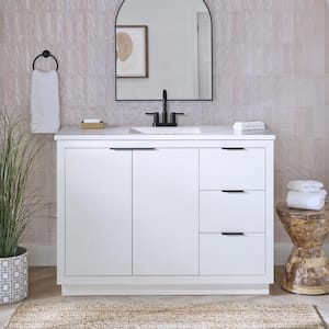 Harlock 49 in. W x 19 in. D x 35 in. H Single Sink Free Standing Bath Vanity in White with White Cultured Marble Top