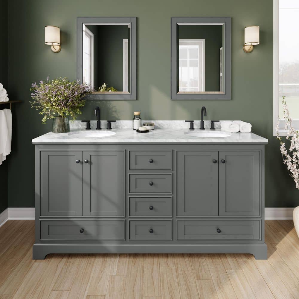 Deborah 72 in. W x 22 in. D x 35 in. H Double Bath Vanity in Dark Gray with White Carrara Marble Top and 24 in. Mirrors price history on PriceWatchPro