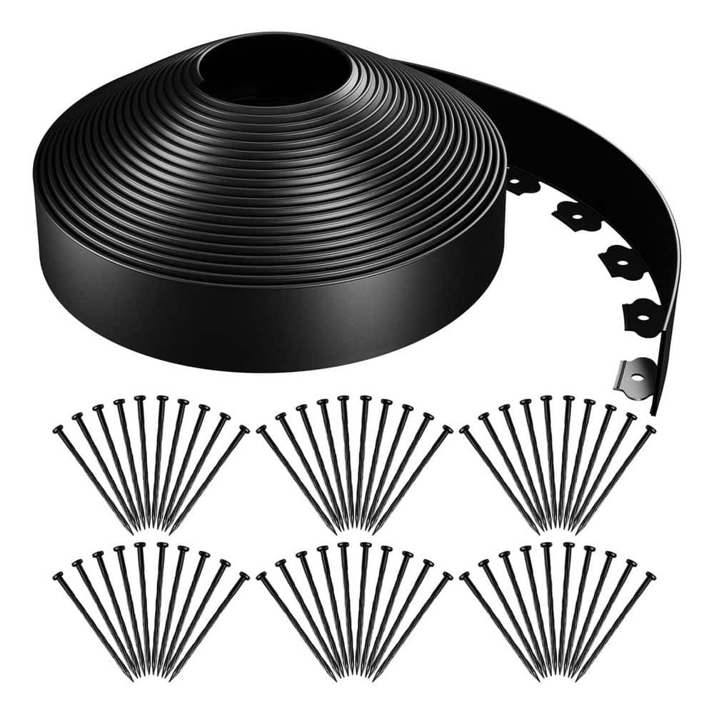 98 ft. Plastic Landscape Edging Roll 3 in. H x No-Dig Flexible Garden Border Black with 60 Spikes Kit price history on PriceWatchPro