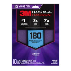 Pro Grade Precision 9 in. x 11 in. 180 Grit Faster Sanding Sheets with No-Slip Grip Backing (10-Pack)