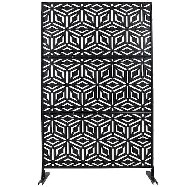 Tidoin 6.3 ft. x 4 ft. Black Steel Freestanding Flat Flat Top Decorative Privacy Screen Metal Fence Panel