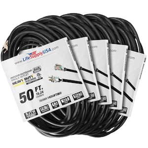 50 ft. 16-Gauge/3-Conductors SJTW Indoor/Outdoor Extension Cord with Lighted End Black (5-Pack)