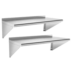 Stainless Steel Shelf 12 in. x 48 in. 2 Pack 350 lb. Wall Mounted Stainless Steel Shelves Metal Shelving for Kitchen