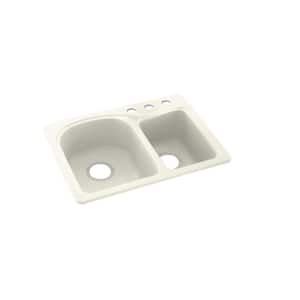 Dual-Mount Solid Surface 25 in. x 18 in. 3-Hole 60/40 Double Bowl Kitchen Sink in Bisque