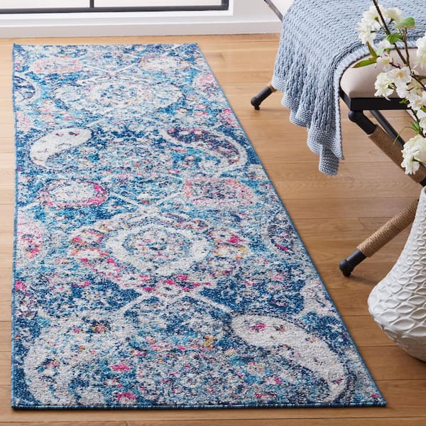 Madison 2 ft. x 10 ft. Blue/Gray Paisley Runner Rug