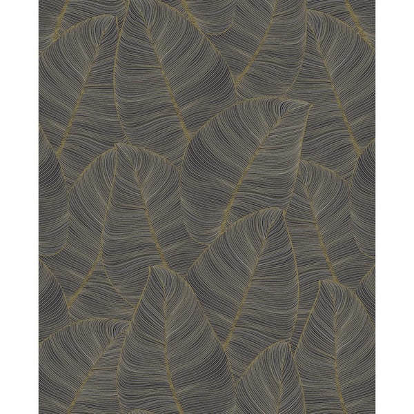 Tropical Metallic Leaf Gold and Brown Vinyl Peel and Stick Wallpaper Roll (Cover 30.75 sq. ft.)