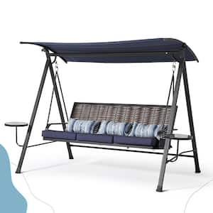 Blue Seating Capacity 3 Metal Patio Swing with Cushions
