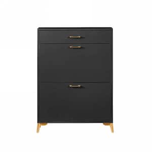 32 in. W x 10 in. D x 43 in. H Black Linen Cabinet Shoe Storage Cabinet with Flip-Top Drawers and Metal Leg Rack