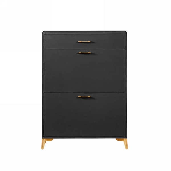 Unbranded 32 in. W x 10 in. D x 43 in. H Black Linen Cabinet Shoe Storage Cabinet with Flip-Top Drawers and Metal Leg Rack